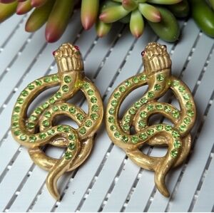 Oversized Matte Gold Coiled Snake Zircon Crystal Earrings